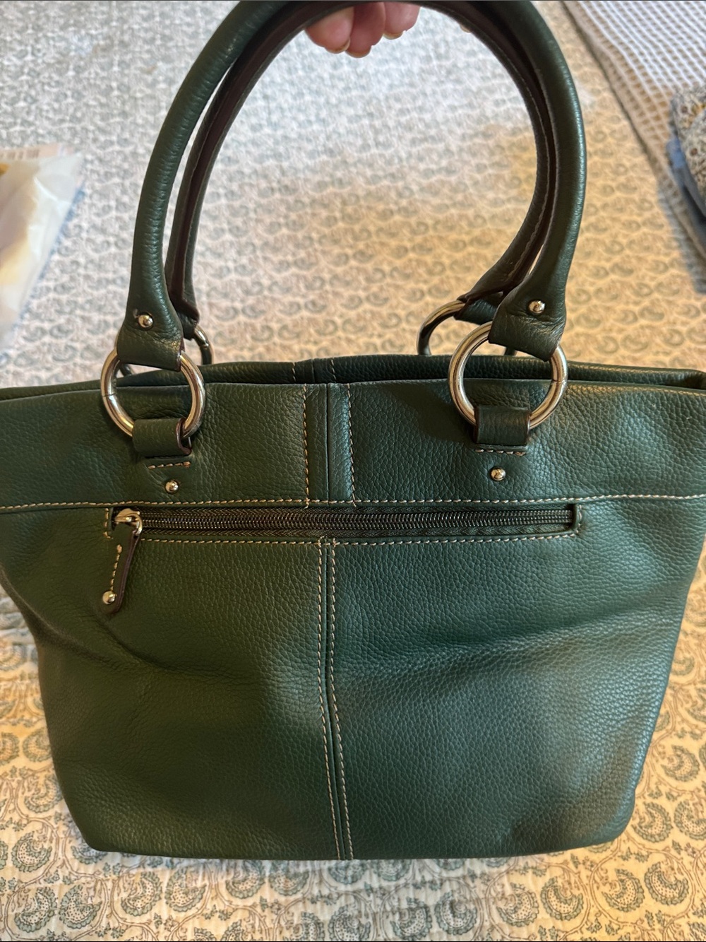 Tignanello Dark Green Pebbled Leather Tote with Front Zip Pocket - Picture 2 of 7